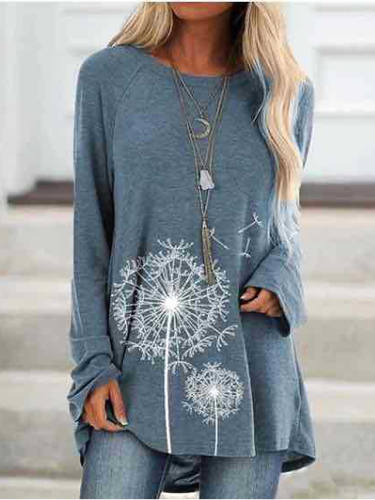 Women'S T Shirt Dress Tee Dress Short Mini Dress Black Blue Blushing Pink Khaki Gray Long Sleeve Print Print Fall Spring Round Neck Casual Cotton