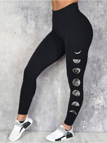Women'S Sporty Fashion Comfort Leisure Sports Weekend Leggings Pants Universe Galaxy Ankle-Length Sporty Elastic Waist Print Black