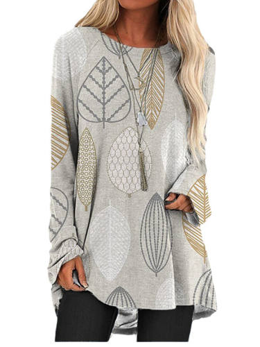 Women'S T Shirt Dress Tee Dress Short Mini Dress Gray Long Sleeve Print Geometric Print Fall Spring Round Neck Casual