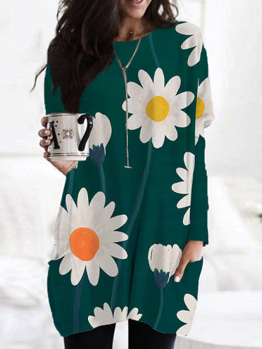 Women'S T Shirt Dress Tee Dress Short Mini Dress Black Red Yellow Green Beige Long Sleeve Floral Print Color Block Print Fall Spring Round Neck Casual