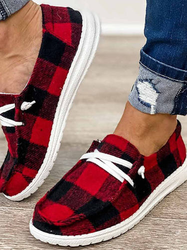 Women'S Flats Flat Heel Closed Toe Casual Daily Walking Shoes Canvas Lace-Up Leopard Leopard Black Red