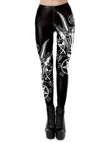 Women'S Sporty Comfort Skinny Gym Yoga Leggings Pants Patterned Animal Full Length Print High Waist Black