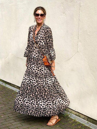 Women'S Swing Dress Maxi Long Dress White Black 3/4 Length Sleeve Print Print Spring Summer Shirt Collar Casual Vacation Dresses Flare Cuff Sleeve
