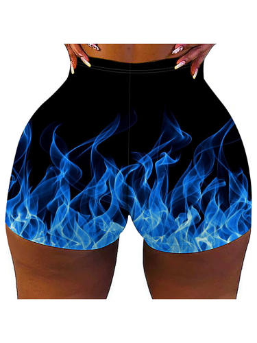 Women'S Colorful Fashion Comfort Holiday Beach Leggings Pants Graphic Prints Flame Short Sporty Elastic Waist Print Blue