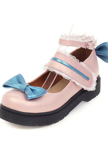 Women'S Flats Low Heel Round Toe Daily Outdoor Pu White Blue Light Pink