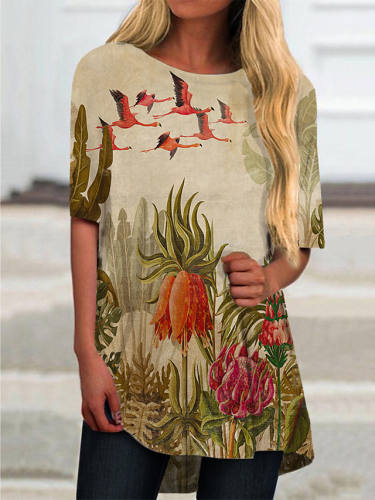 Women'S T Shirt Dress Tee Dress Short Mini Dress Yellow Half Sleeve Floral Print Print Spring Summer Round Neck Casual