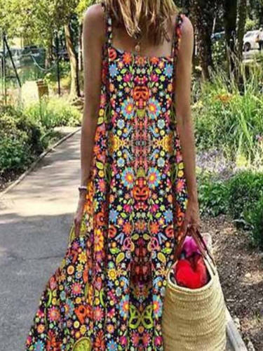 Women'S Sheath Dress Maxi Long Dress Yellow Sleeveless Floral Summer Square Neck Hot Elegant