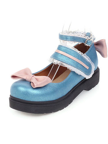 Women'S Flats Low Heel Round Toe Daily Outdoor Pu White Blue Light Pink