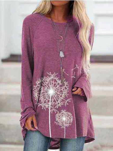 Women'S T Shirt Dress Tee Dress Short Mini Dress Black Blue Blushing Pink Khaki Gray Long Sleeve Print Print Fall Spring Round Neck Casual Cotton
