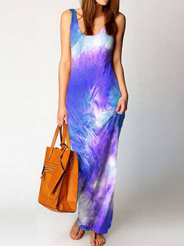 Women'S Sheath Dress Maxi Long Dress Purple Red Fuchsia Orange Green Light Blue Sleeveless Tie Dye Summer V Neck Work Hot