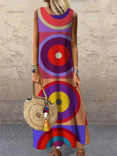 Women'S Shift Dress Maxi Long Dress Rainbow Sleeveless Print Geometric Print Spring Summer Round Neck Casual
