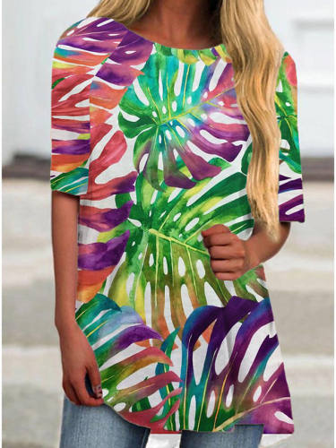 Women'S T Shirt Dress Tee Dress Short Mini Dress Blue Rainbow Short Sleeve Print Print Spring Summer Round Neck Casual