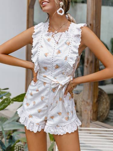 Ruffled Print Sweet Style Sleeveless Rompers