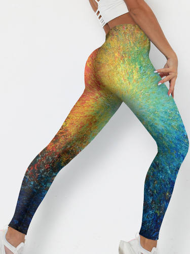 Women'S Stylish Novelty Comfort Leisure Sports Weekend Leggings Pants Color Block Graffiti Ankle-Length Sporty Elastic Waist Print Yellow