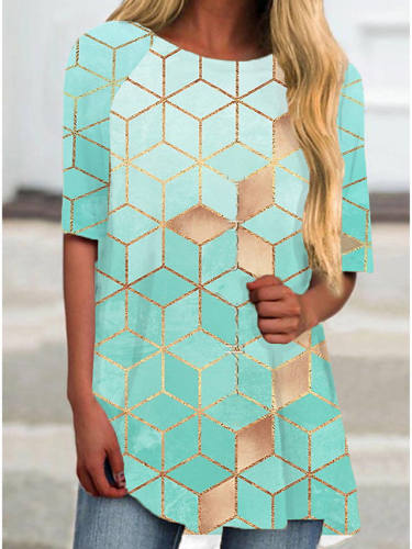 Women'S T Shirt Dress Tee Dress Short Mini Dress Blue Khaki Short Sleeve Print Print Spring Summer Round Neck Casual 3D Print S M L Xl Xxl 3Xl