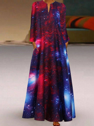 Women'S Swing Dress Maxi Long Dress Black Blue Red Long Sleeve Print Print Spring Summer V Neck Casual