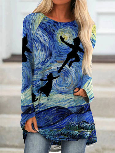 Women'S T Shirt Dress Tee Dress Short Mini Dress Blue Long Sleeve Print Color Block Print Fall Spring Round Neck 3D Print Casual 3D Print S M L Xl Xxl 3Xl