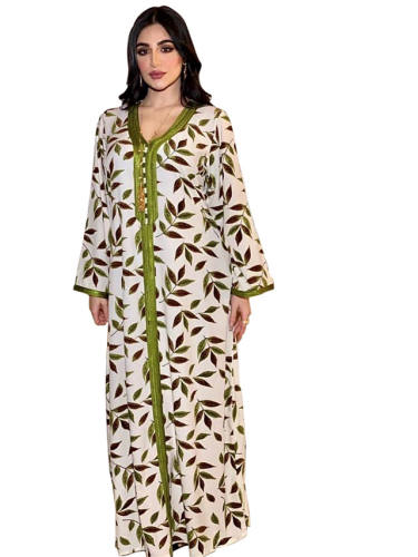 Women'S Swing Dress Maxi Long Dress Green Long Sleeve Print Print Fall Spring V Neck Casual