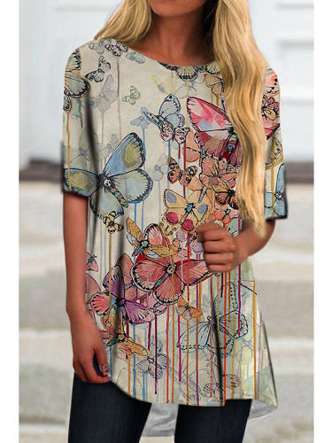 Women'S T Shirt Dress Tee Dress Short Mini Dress Yellow Green Half Sleeve Print Animal Print Spring Summer Round Neck Casual