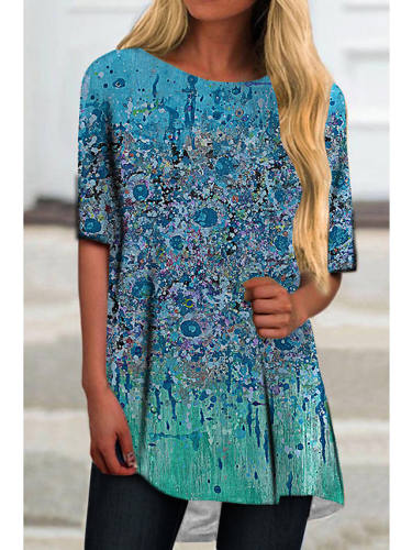 Women'S T Shirt Dress Tee Dress Short Mini Dress Blue Half Sleeve Floral Print Print Spring Summer Round Neck Casual
