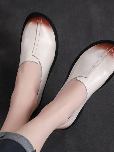 Women'S Flats Round Toe Cowhide Black Brown Beige