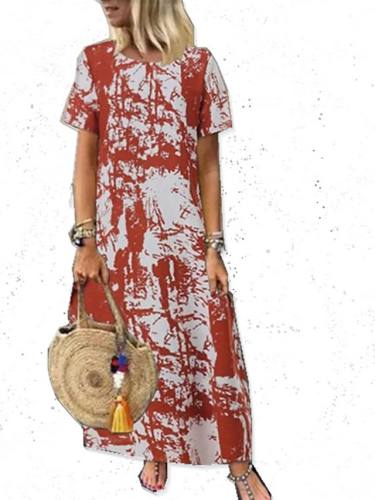 Women'S Shift Dress Maxi Long Dress Black Orange Green Navy Blue Sleeveless Print Round Neck Hot S M L Xl Xxl 3Xl 4Xl 5Xl