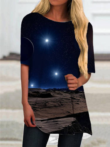 Women'S T Shirt Dress Tee Dress Short Mini Dress Navy Blue Half Sleeve Print Color Block Print Spring Summer Round Neck Casual