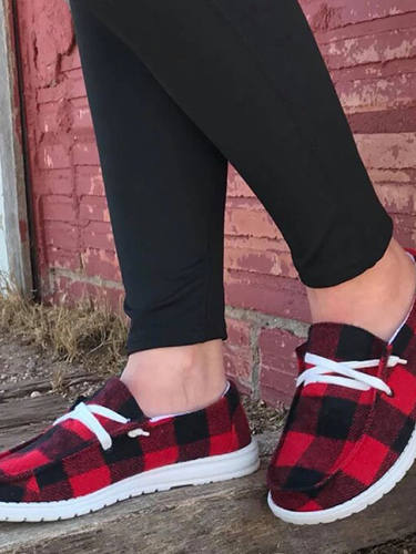 Women'S Flats Flat Heel Closed Toe Casual Daily Walking Shoes Canvas Lace-Up Leopard Leopard Black Red
