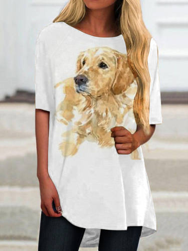 Women'S T Shirt Dress Tee Dress Short Mini Dress White Yellow Half Sleeve Print Animal Print Spring Summer Round Neck Casual