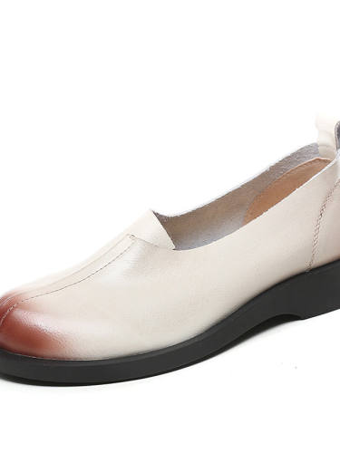 Women'S Flats Round Toe Cowhide Black Brown Beige