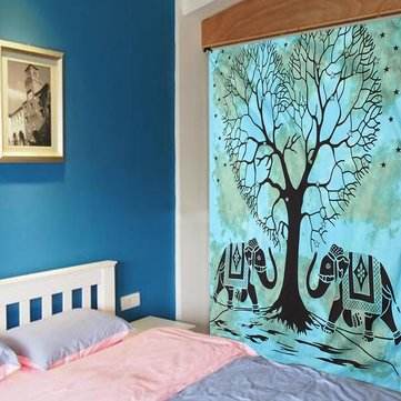 200X148cm Green Elephant Indian Hippie Wall Hanging Tapestry Bohemian Bedspread Dorm Decor