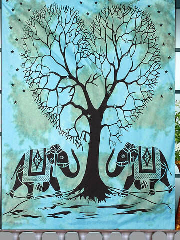 200X148cm Green Elephant Indian Hippie Wall Hanging Tapestry Bohemian Bedspread Dorm Decor