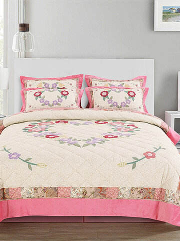 2/3Pcs Bedding Quilt Bed Cover Flannel Suit American Patch Embroidery Washed Quilt