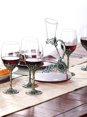 Luxurious Enamel Lead Free Crystal Glass Wine Decanters Set Home Bar Tools