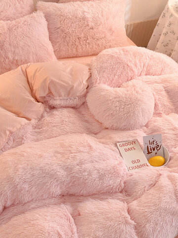 4Pcs AB Sided Plain Color Crystal Velvet Comfy Bedding Duvet Cover Set Pillowcase Adults Bed Duvet Set