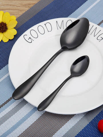 4Pcs Stainless Steel Black Gold Flatware Dinnerware Cutlery Fork Spoons Tableware Set for Kitchen Dinner Tool