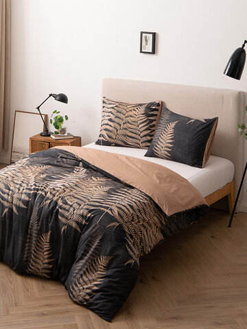 2/3 Pcs Leaf Print Comfy Bedding Set Duvet Cover Pillowcase Twin King