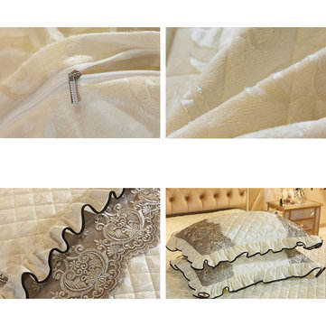 4Pcs/set Velvet Bedding Set Roman Holiday Style Twin Full Queen King Duvet Cover Bed Skirt