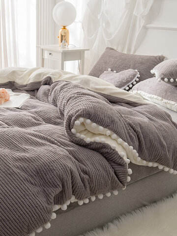 4Pcs Berber Fleece Double Side Dehair?Angora Crystal Velvet Bedding Set Winter Queen King Quilt Cover Bed Sheet