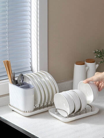 Houlsehold Plastic Dish Drying Rack Bowls Plates Storage Holder Dishes Drainer Tableware Cutlery Holder Kitchen Organizer Rack