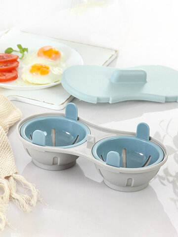 1PC 2-grid Egg Poachers Perfectly Cooked Egg Boiler Cup Egg Skillet Kitchen Steamed Egg Set Double Cooking Tools Microwave Oven