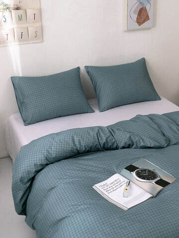 2/3Pcs Plaid Pattern Bedding Set Comforter Bed Cover Pillowcase Adults Bed Duvet Set Twin King
