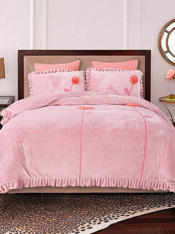 3Pcs Winter Plush Thick Warm Bedding Thick Warm Quilt Cover Crystal Velvet Quilt