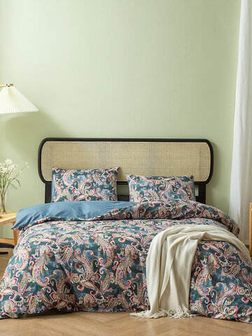 2/3 Pcs Bohemian Floral Overlay Print Comfy Bedding Set Duvet Cover Pillowcase Twin King