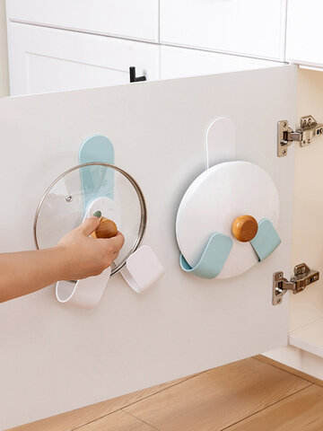 1 Pc Kitchen Rotatable Folding Pot Lid Storage Rack Free Punch Wall Mounted Plywood Storage Hook Wall Storage Hook