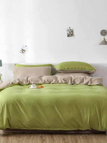 2/3Pcs Green AB Sided Plain Color Comfy Bedding Duvet Cover Set Pillowcase Adults Bed Duvet Set Twin King