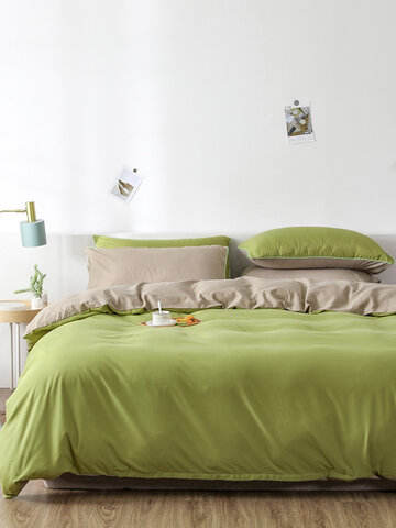 2/3Pcs Green AB Sided Plain Color Comfy Bedding Duvet Cover Set Pillowcase Adults Bed Duvet Set Twin King