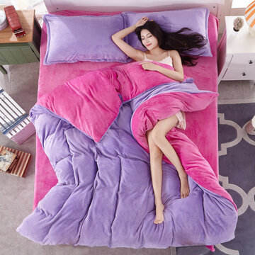 Winter Soft Flannel Bedding Set Quilt Cover Bed Sheet Pillowcase Twim Full Queen Size