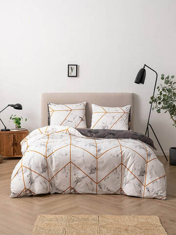 2/3Pcs Marble Pattern AB Sided Modern Duvet Cover Set Pillowcase Adults Bed Duvet Set Twin King