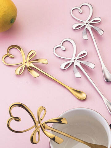 1PC Butterfly Heart Stainless Steel Flatware Long Handle Mixing Spoon Tea Coffee Ice Cream Dessert Spoon Kitchen Tools Kitchen Tableware Tablespoon